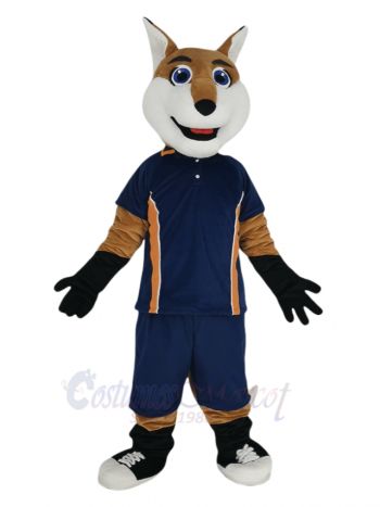 Smiling Fox in Blue Sport Shirt Mascot Costume Animal