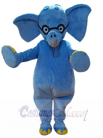 Blue Elephant with Glasses Mascot Costume Animal