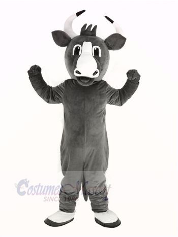 Happy Grey Bull Mascot Costume Animal