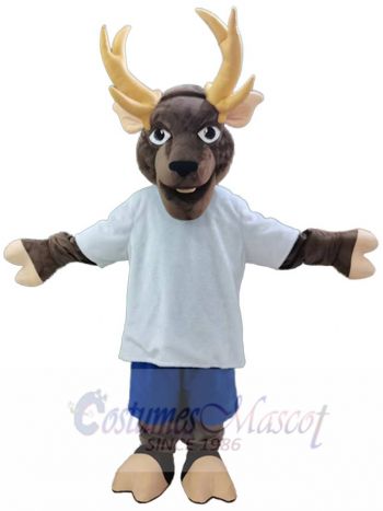 Brown Deer Mascot Costume in White T-shirt Animal