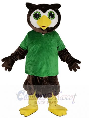 Lovely Owl Mascot Costume Animal in Green T-shirt