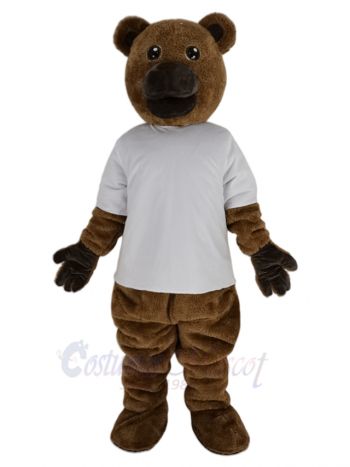 Brown Bear in White T-shirt Mascot Costume Animal