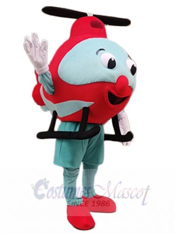 Helicopter Mascot Costume Cartoon with Black Propeller