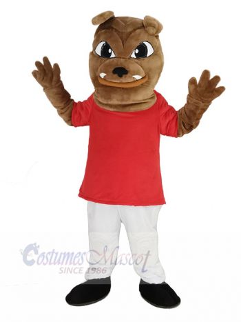 Bulldog in Red T-shirt Mascot Costume Animal