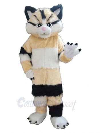 Cute Long Fur Motley Cat Mascot Costume Animal