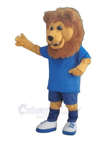 Sport Lion in Blue T-shirt Mascot Costume Animal