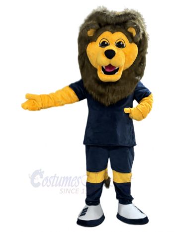 Lion Mascot Costume Animal in Dark Blue T-shirt