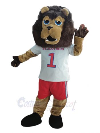 Sport Lion in White T-shirt Mascot Costume Animal