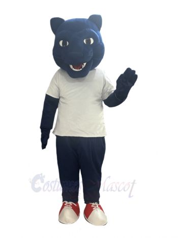 Blue Panther in White T-Shirt Mascot Costume