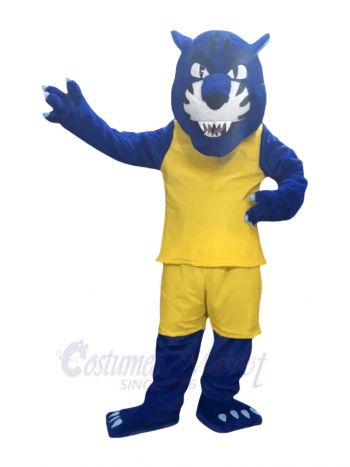 Blue Panther in Yellow Vest Mascot Costume