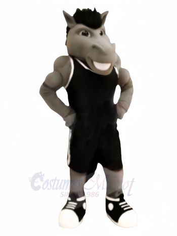 Grey Power Mustang with Black Shirt Mascot Costumes