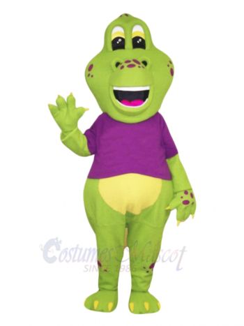 Green Dinosaur with Purple Shirt Mascot Costumes