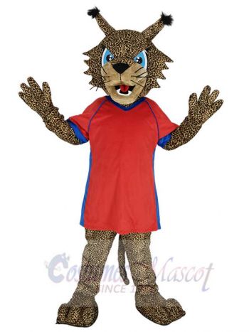 Bobcat in Red T-shirt Mascot Costume Animal