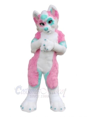 Pink and White Husky Dog Fursuit Mascot Costume