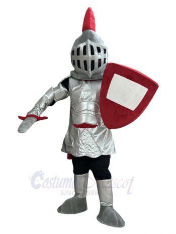 Silver and Red Knight Mascot Costume People