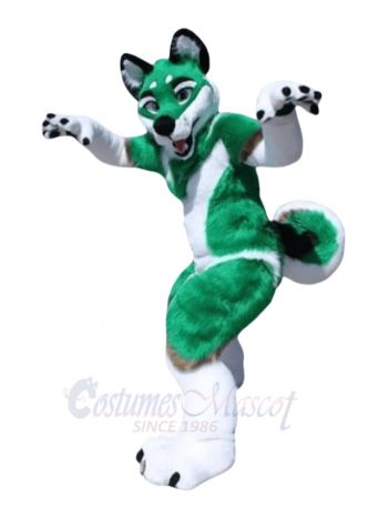 Green and White Husky Dog Fursuit Mascot Costume