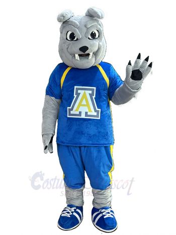 Bulldog Dog in Blue Sports Shirt Mascot Costume Animal