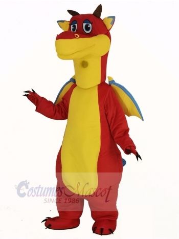 Red Dragon with Blue Wings Mascot Costume Animal