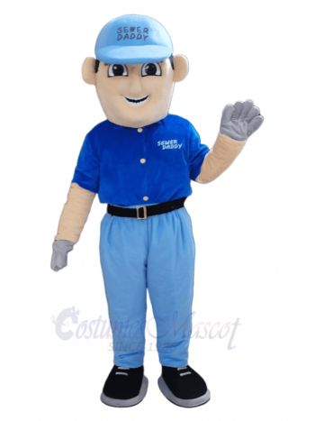 Blue Digger Man Mascot Costume People