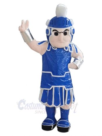 Blue-Armoured Spartan Mascot Costume People