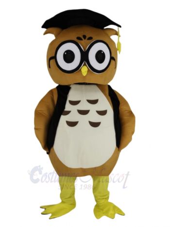 Brown Doctor Owl in Black Vest Mascot Costume Animal