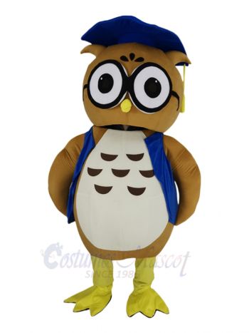 Doctor Owl in Blue Vest Mascot Costume Animal