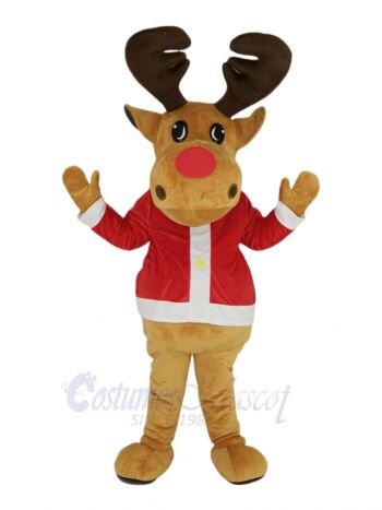 Brown Reindeer with Red Coat Mascot Costume Animal