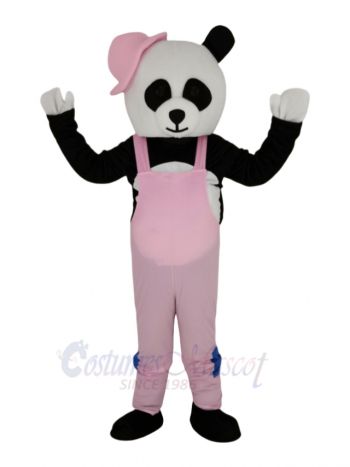 Panda in Pink Overalls and Hat Mascot Costume Animal