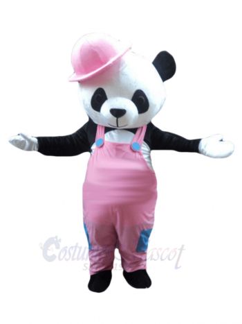 Panda in Pink Overalls and Hat Mascot Costumes