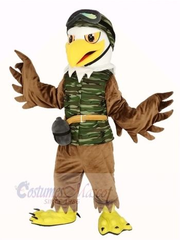 Cool Brown Eagle in Camouflage Vest Mascot Costume Animal