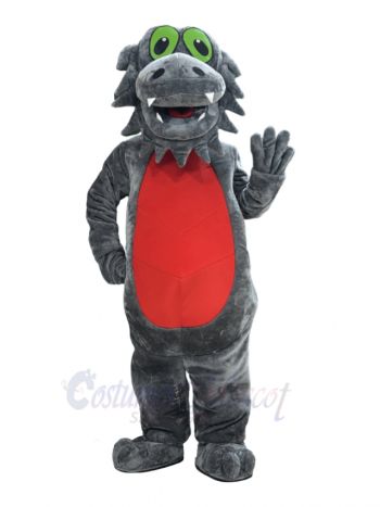 Gray Dragon Mascot Costume with Red Belly