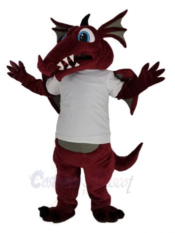 Wine Color Dragon in White T-shirt Mascot Costume Animal