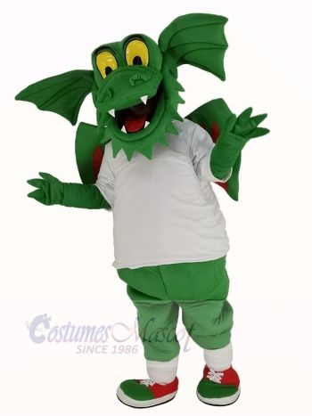 Dark Green Dragon with White T-shirt Mascot Costume Animal