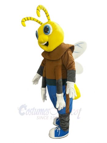 Yellow Firefly in Brown Clothes Mascot Costume Insect