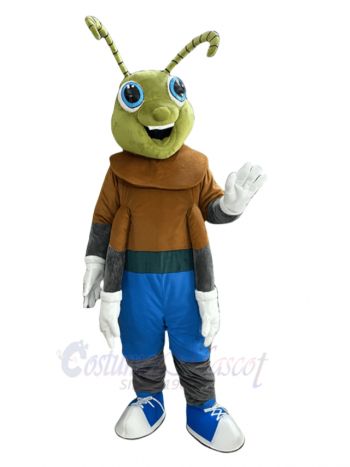 Green Firefly in Brown Clothes Mascot Costume Insect