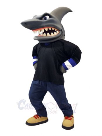 Cute Black Shirt Shark Mascot Costume