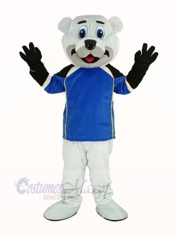 Polar Bear with Blue Jessry Mascot Costume Animal