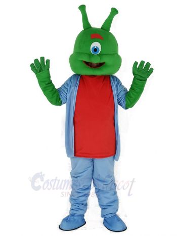 Green Alien in Blue Suit Mascot Costume