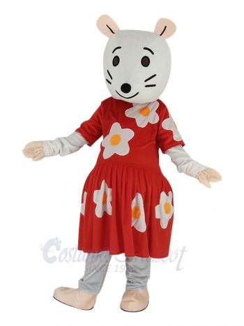 Gray Mouse with Red Dress Mascot Costume Animal