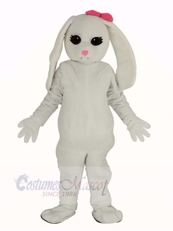 White Rabbit with Pink Bow Mascot Costume Animal