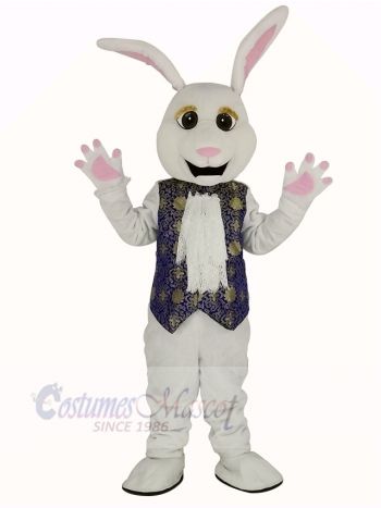 Easter White Rabbit in Blue Vest Mascot Costume Animal