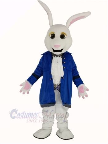 Easter White Rabbit in Blue Coat Mascot Costume Animal