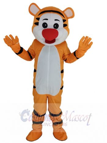 Orange Tiger Mascot Costume Animal with Red Big Nose