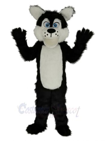 Long-haired Black Wolf Mascot Costume Animal