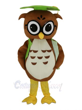 Brown Doctor Owl in Green Vest Mascot Costume Animal