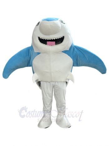 Happy Blue Shark Mascot Costume Ocean