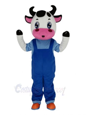 Cute Cow with Blue Overalls Mascot Costume Animal