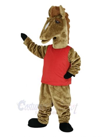 Mustang Horse in Red Vest Mascot Costume Animal