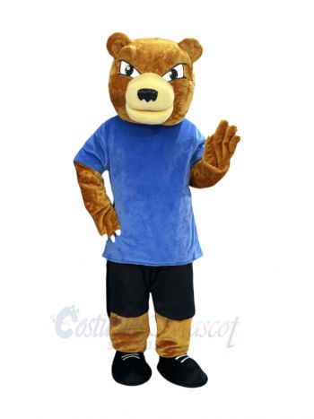 Fierce Bear in Blue T-shirt Mascot Costume