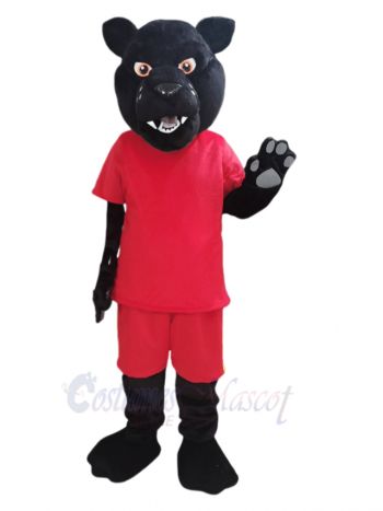 Panther in Red T-shirt Mascot Costume Animal